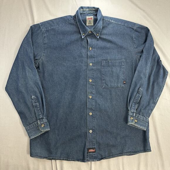 Dickies Shirt Mens 2XL Blue Button Down Long Sleeve Denim Workwear Western - Picture 1 of 11